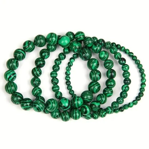 Exquisite Malachite Natural Stone Beads Bracelet (SKU #0356) - Picture 5 of 5